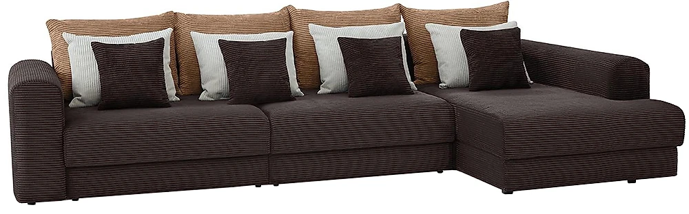 Угловой диван с независимым пружинным блоком Манхеттен Люкс Плюш Браун Макси