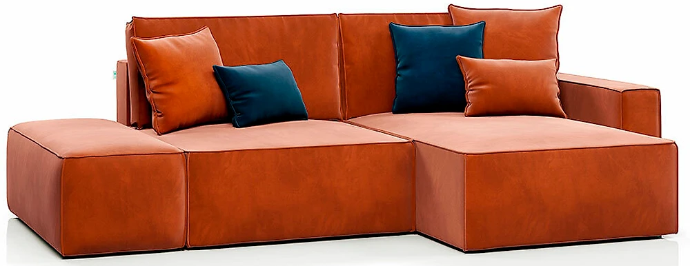 Угловой диван из велюра Корсо с банкеткой Оранж