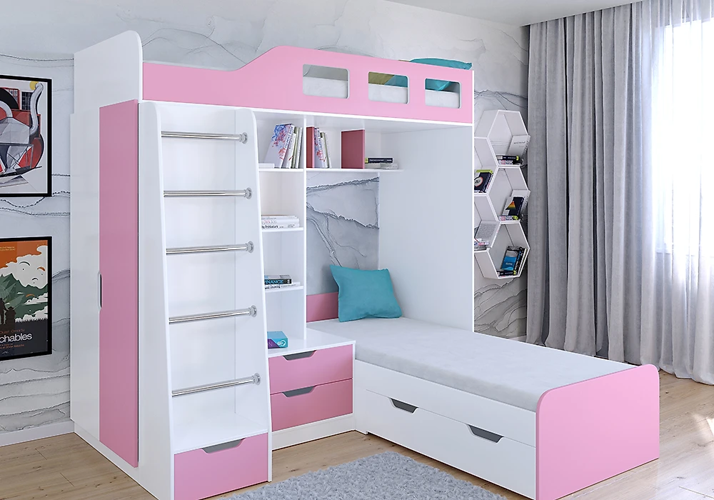 Высокая детская кровать Астра-4 (Принцесса) Розовый