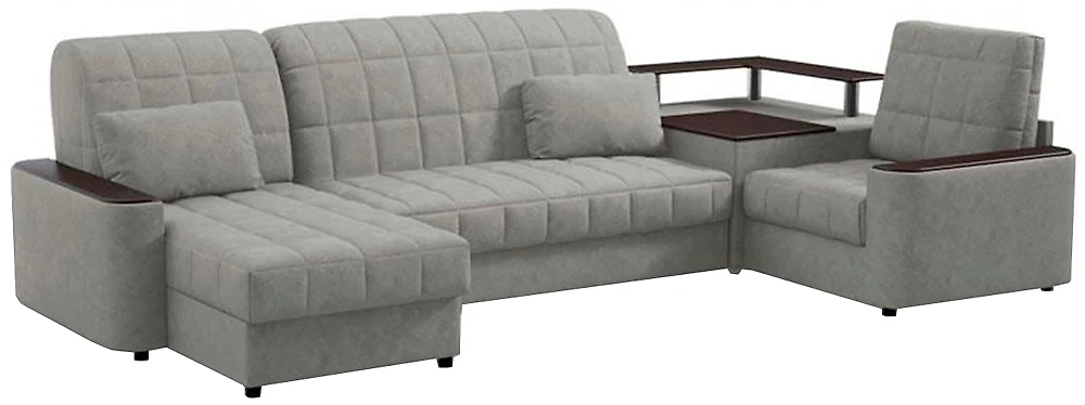 Угловой диван с ящиком в подлокотниках Даллас П-образный Грей