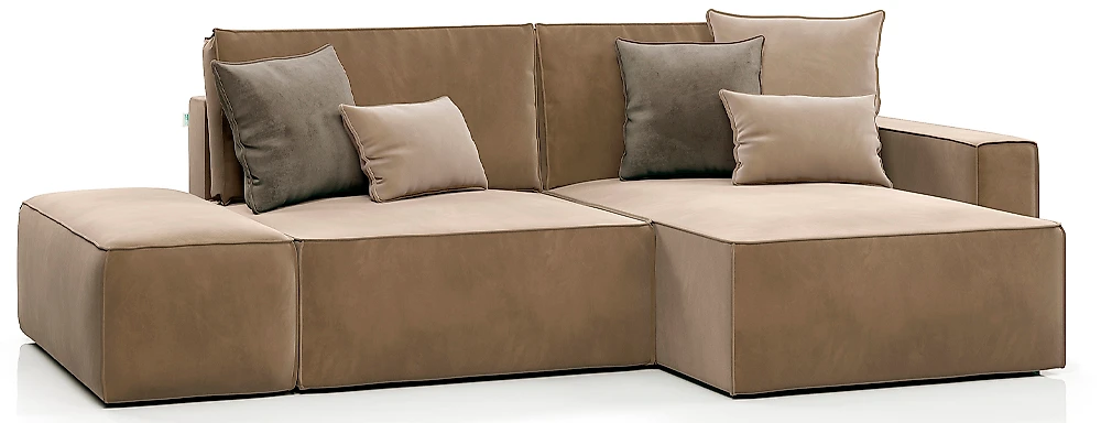 Угловой диван из ткани антикоготь Корсо с банкеткой Беж