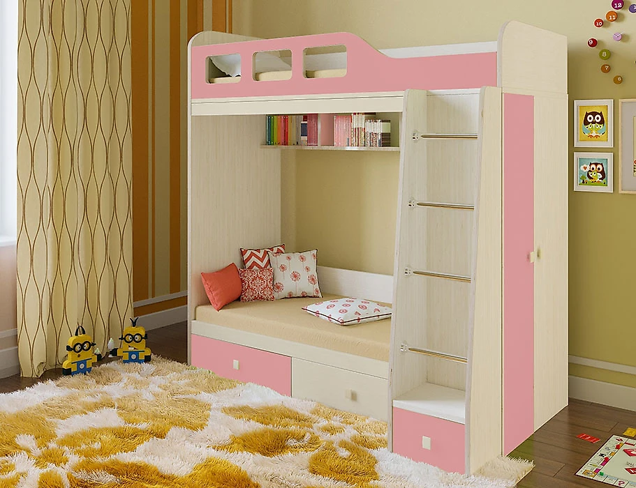 Детская кровать для мальчика Астра-3 (Принцесса) Розовый