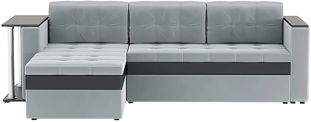 Угловой диван из велюра Атланта Плюш Лайт Грей со столиком