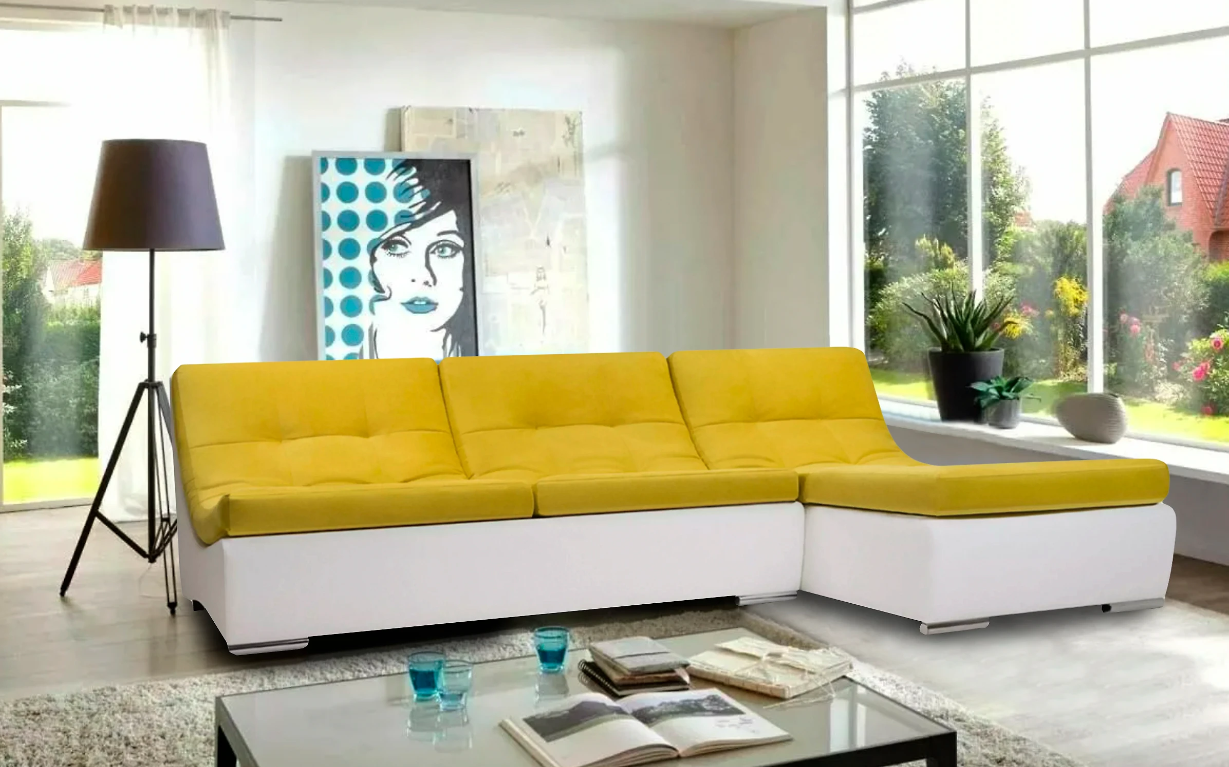 угловой диван с оттоманкой Монреаль-1 Плюш Yellow (тест)