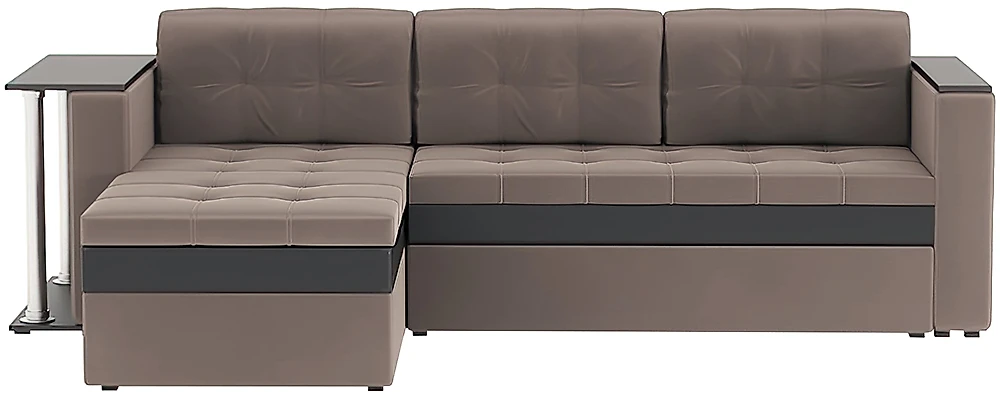 Угловой диван из велюра Атланта Плюш Лайт Браун со столиком